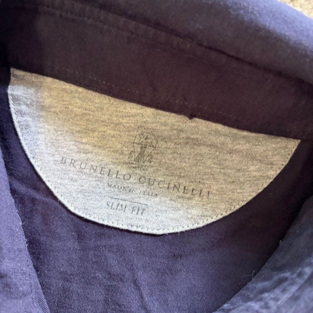Brunello Cucinelli Luxury Polo Shirt Navy Blue Pocket Mens Large Cotton - Picture 3 of 6